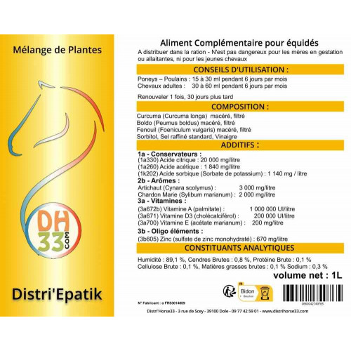 Drainage foie cheval : Distri’Epatik naturel pour foie et reins
