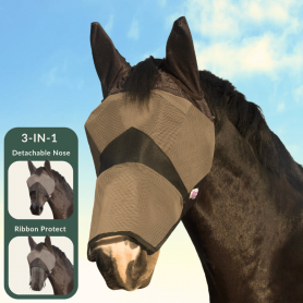Masque anti-mouches KM Elite Combat 3-en-1 – Protection UV – Nez amovible et franges anti-insectes