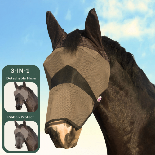 Masque anti-mouches KM Elite Combat 3-en-1 – Protection UV – Nez amovible et franges anti-insectes